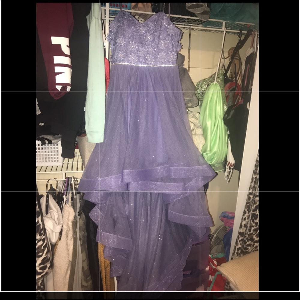 Purple sparkly high-low prom dress size1.
